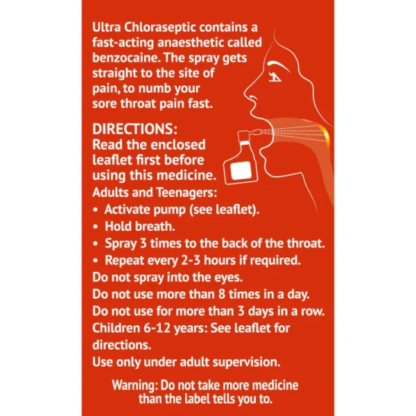 Ultra Chloraseptic anaesthetic sore throat spray honey & lemon flavour - Image 3